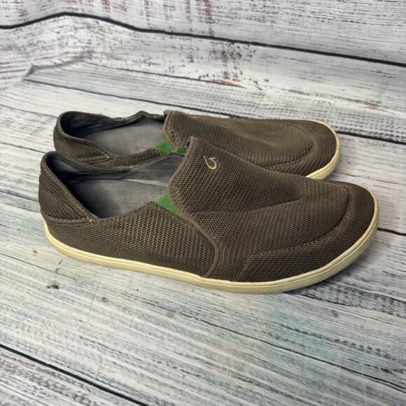 OluKai Men’s 11 Nohea Mesh Slip-On Shoes Brown Green Comfort Loafers Casual - Picture 1 of 4